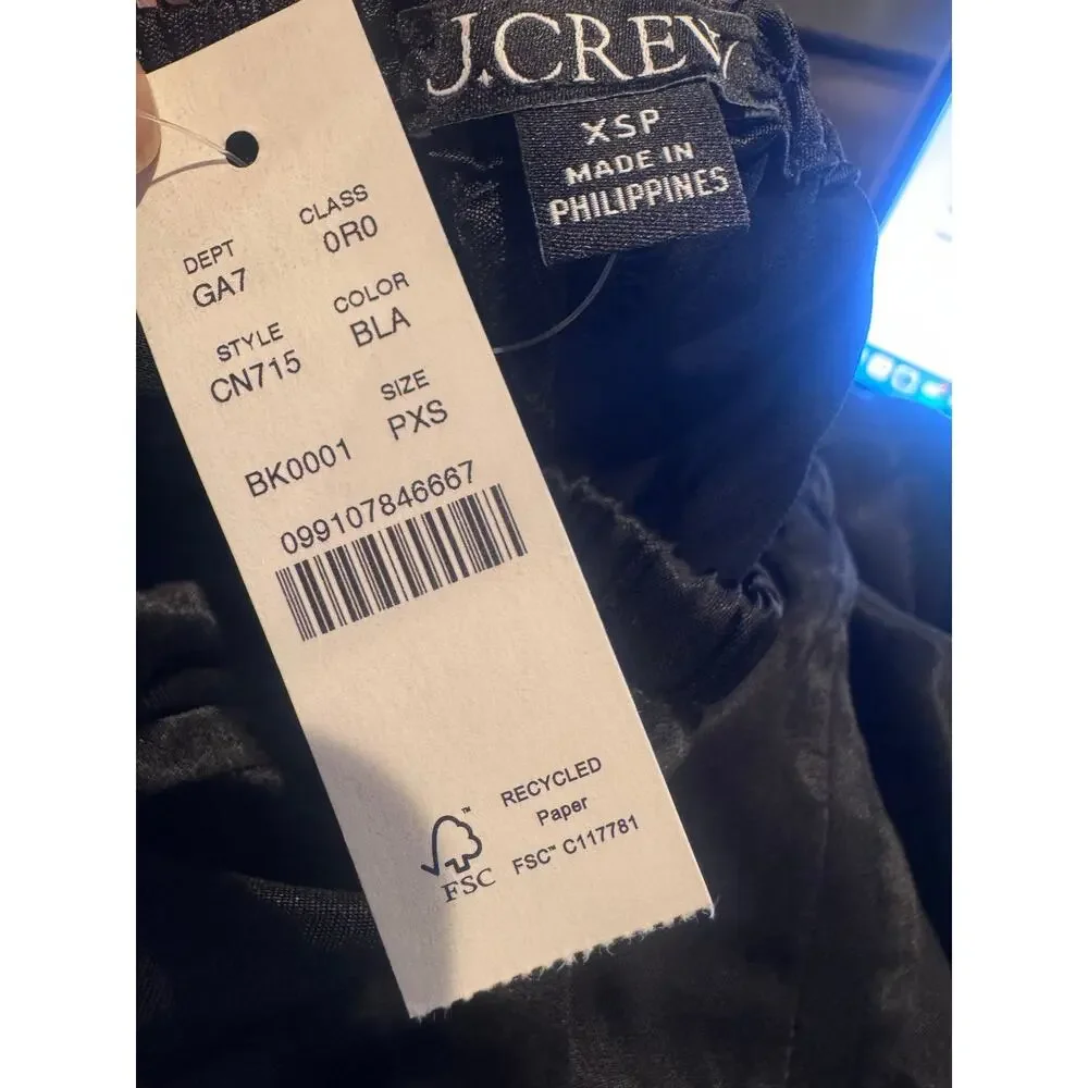 J. Crew Cosmo Pant Luster Charmeuse Elastic waist Black Size PXS NWT